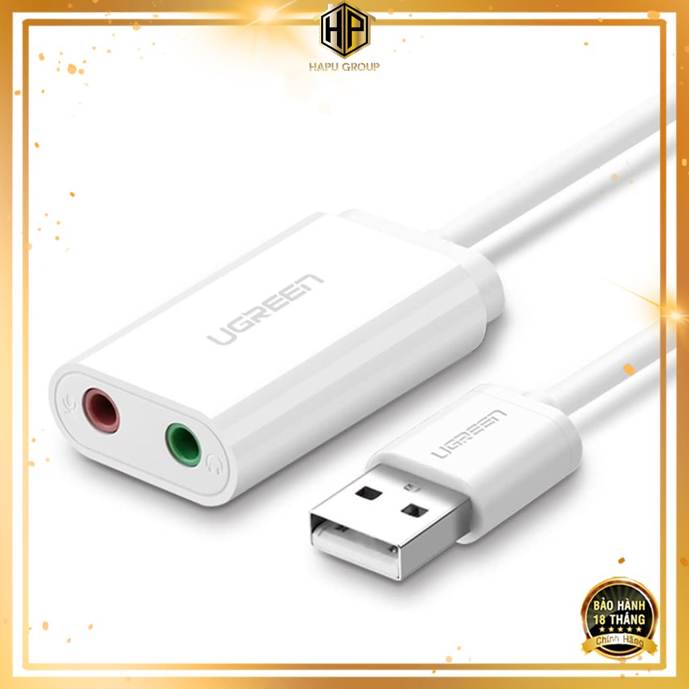Cáp USB ra âm thanh Ugreen 30143 hỗ trợ loa và mic màu trắng chính hãng - Hapugroup