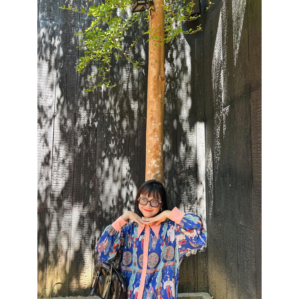 Áo hoạ tiết lụa cao cấp cúc ngọc nhẹ mát | HUYENTHAI