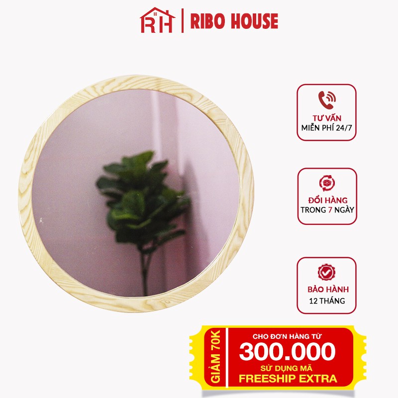 Gương treo tường tròn viền gỗ sồi tự nhiên RIBO HOUSE Hiện đại D50 RIBO35