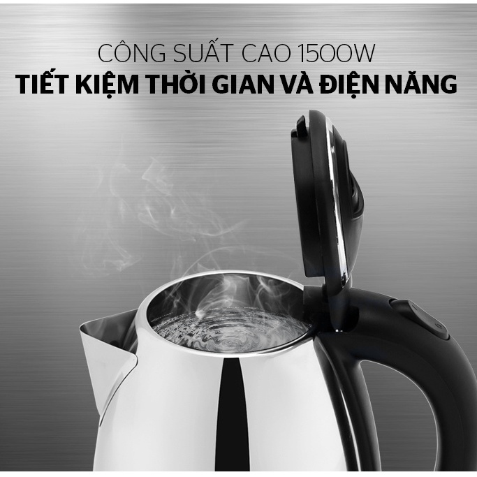 Ấm siêu tốc Happy Time 1,8l Bình đun siêu tốc Inox Cách Nhiệt HTD1081 Công suất 1500W Tự ngắt - HAPOS Phân Phối