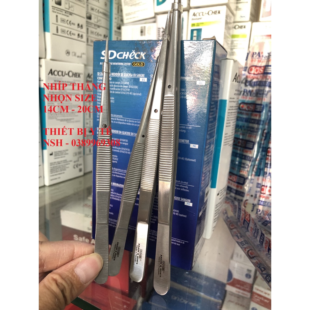 ❤️ Nhíp phẫu tích nỉa y tế thẳng hai đầu nhọn không mấu gắp linh kiện size 14cm 16cm 18cm 20cm hàng Pakistan