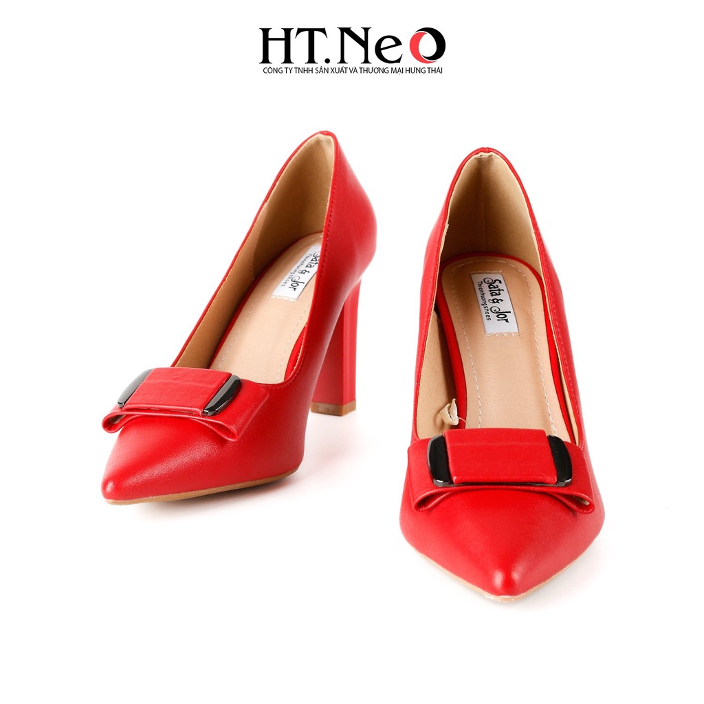 Giày cao gót HT.NEO Thiết kế da mềm mại, đế cao 9 cm, da nơ cùng khuy bắt mắt CS248