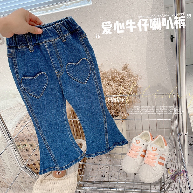 Quần Jean Dài Co Giãn Thiết Kế Dễ Thương Phong Cách Hàn Quốc Dành Cho Bé Gái