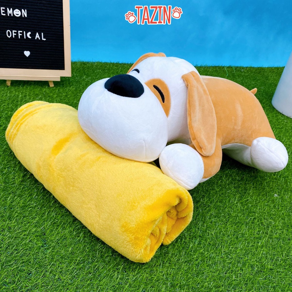 Bộ Gối Chăn Mền Hình Chó Dễ Thương, Gối bông Tazin Cao Cấp