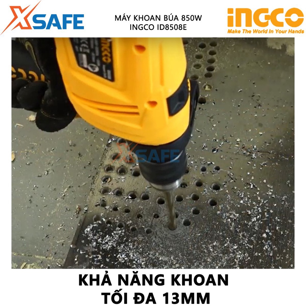 Máy khoan búa cầm tay INGCO ID8508E công suất 850W, tối đa13mm, tốc độ 2700 rpm có chỉnh tốc, đảo chiều, khoan động lực