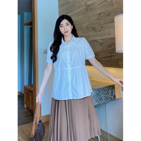 EVERMOM | Áo bầu Sơ mi trắng babydoll trẻ trung