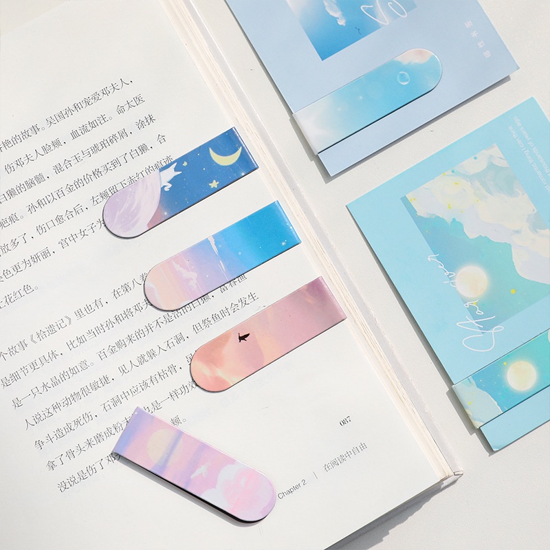 Miếng Đánh Dấu Trang Sách Từ Tính In Hình Phong Cảnh Đám Mây Biển Kỳ Ảo Cho Học Sinh/Văn Phòng