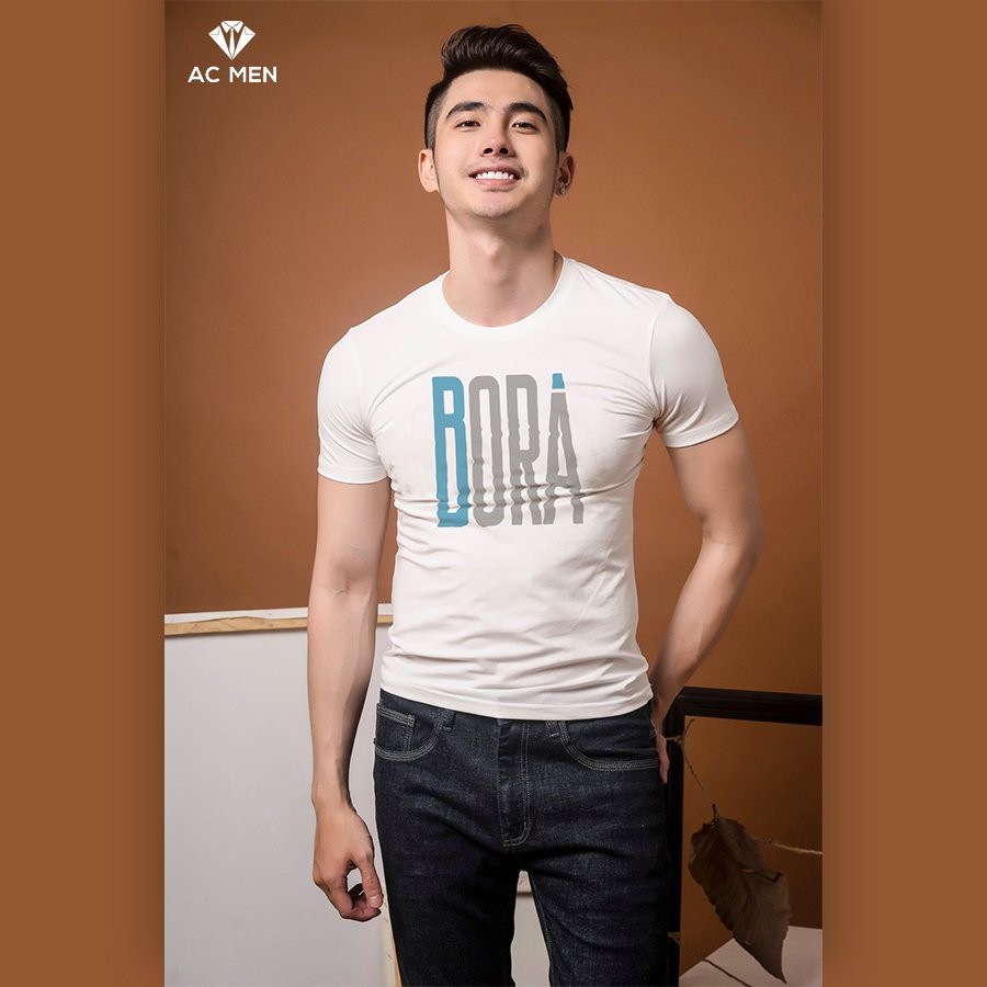 Áo Thun Nam AC MEN In Chữ BORA Chất Thun Co Giãn, Form Dáng Ôm