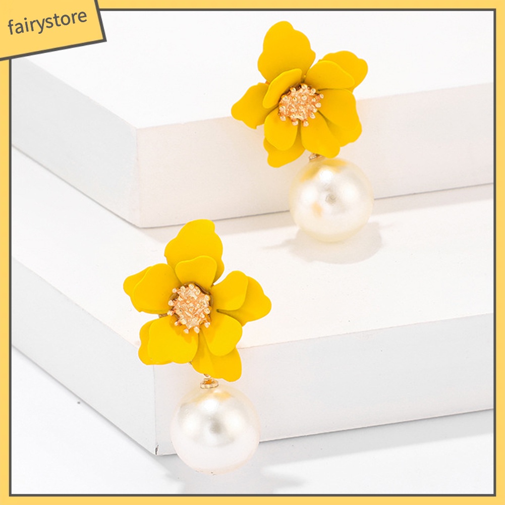 Bông tai hình hoa đính ngọc trai nhân tạo thời trang