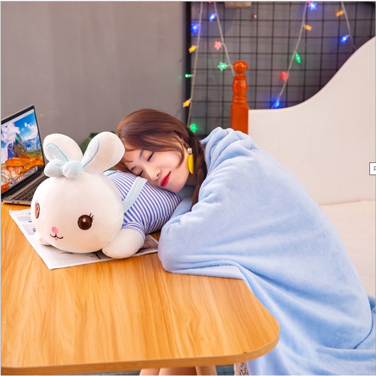 Chăn gối văn phòng hình thú đáng yêu 3in1 kích thước mền 1m2*1m7, Bộ chăn văn phòng vải nhung mềm mịn tiện ích