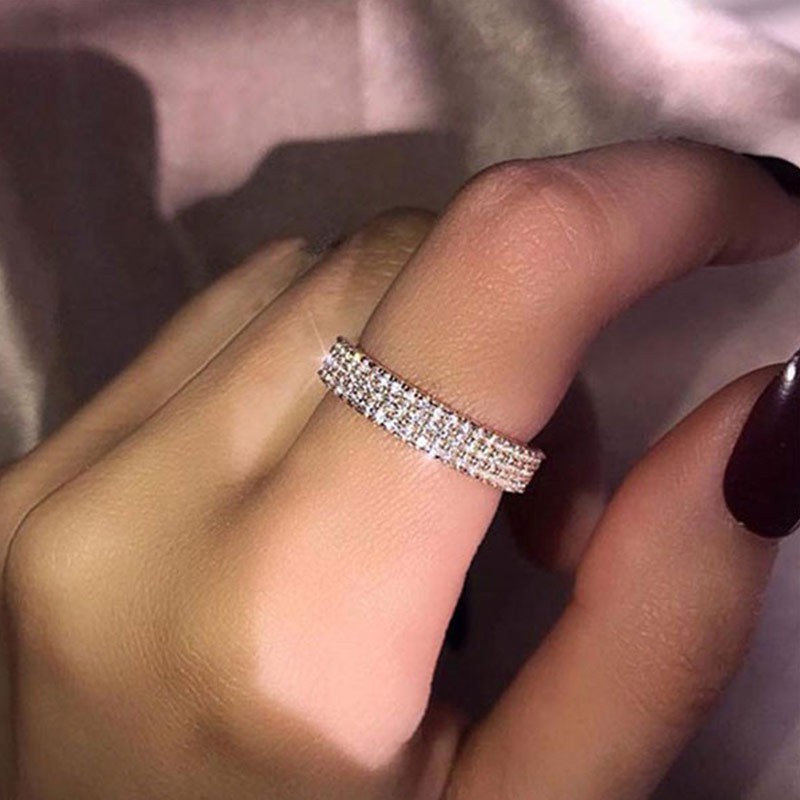 Nhẫn kim cương đầy đủ kim cương siêu flash mạ bạc sang trọng dành cho nữ