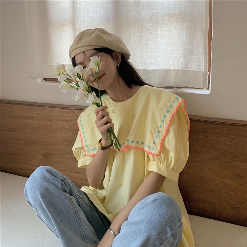 Áo Sơ Mi Tay Phồng Thêu Họa Tiết Kiểu Công Chúa Pháp Xinh Xắn Cho Nữ