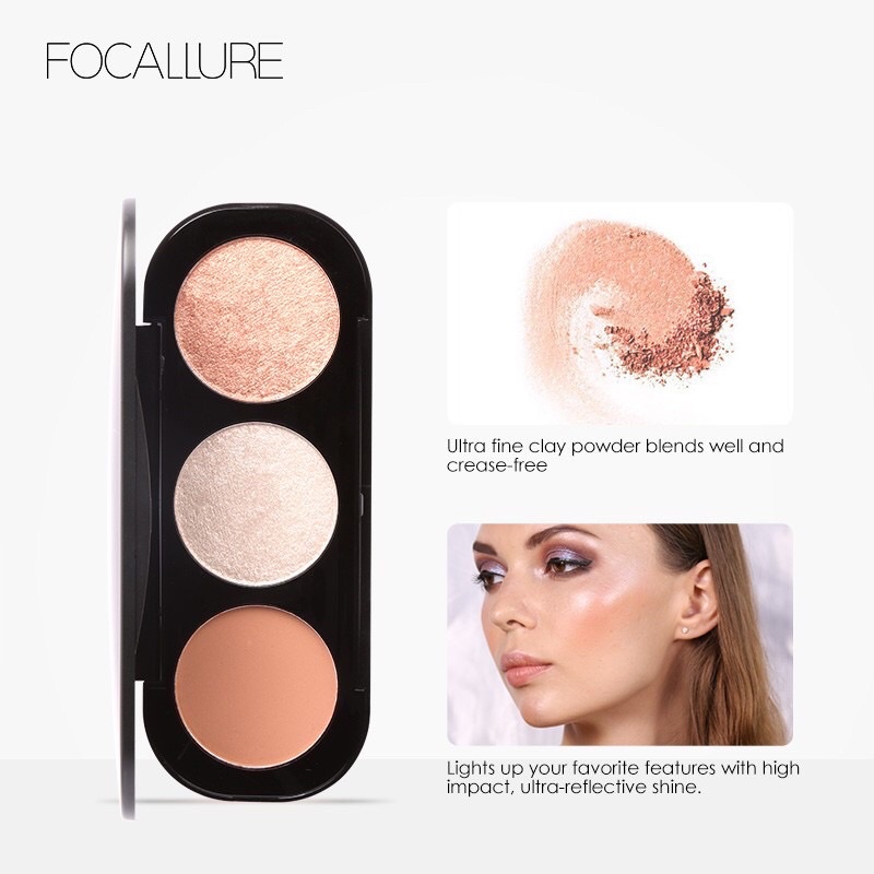 Bảng má hồng, bắt sáng 3 ô FOCALLURE Blush & Highlighter Palette