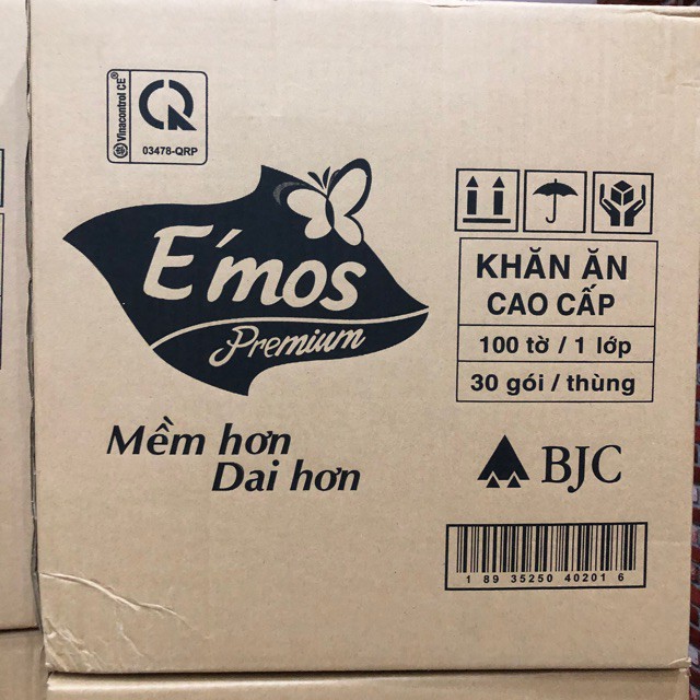 1 thùng 30 gói giấy ăn Emos khổ lớn 33x33cm, 100 tờ/gói