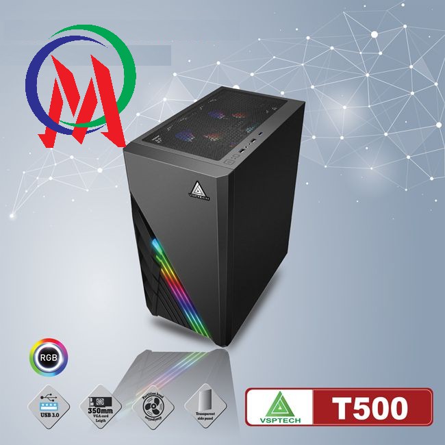 Vỏ Case Máy tính VSP T500 Có Sẵn LED RGB phía trước - Chưa bao gồm fan