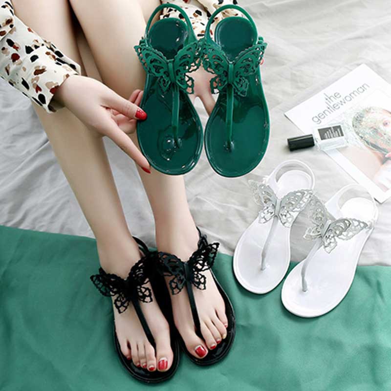 [Baywellfashion]Sandal đế bằng thiết kế quai hình bướm thoáng khí trẻ trung xinh xắn cho nữ