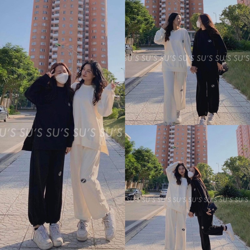 Set bộ 🌸 Set  quần áo dài tay quần suông 3 màu ĐEN TRẮNG XÁM form thụng style Hàn Quốc Ulzzang dành cho nữ PHULA | BigBuy360 - bigbuy360.vn