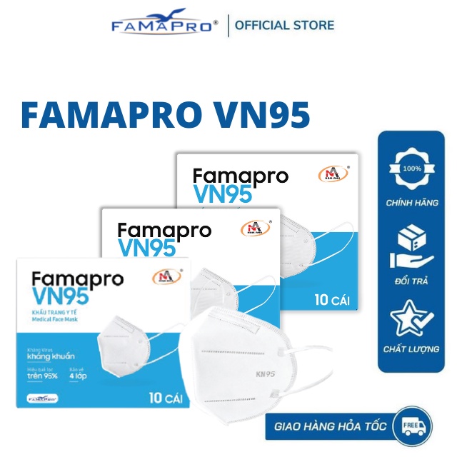 Khẩu trang y tế kháng khuẩn 4 lớp Famapro VN95 hộp 10 cái