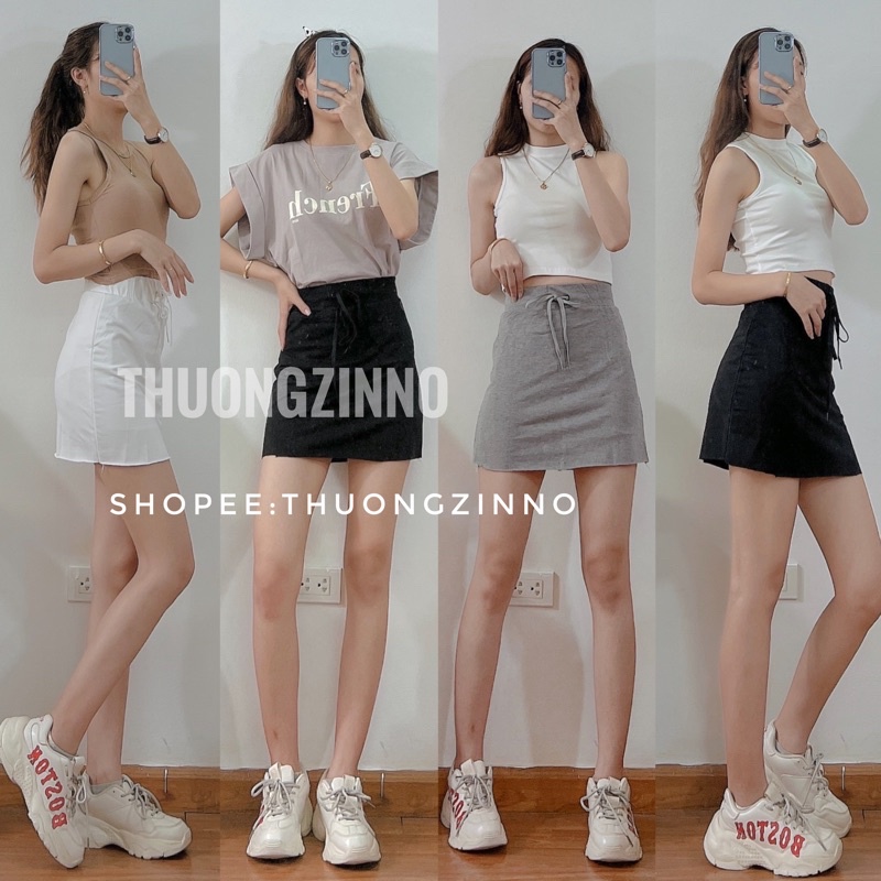 [Ảnh thật/Video]Chân váy Da Cá phong cách thể thao Hàn quốc tôn dáng Chân váy hai lớp hàn quốc