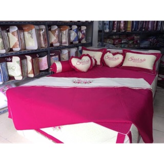 Bộ chăn ga satin 7 món mẫu cưới gối trái tim