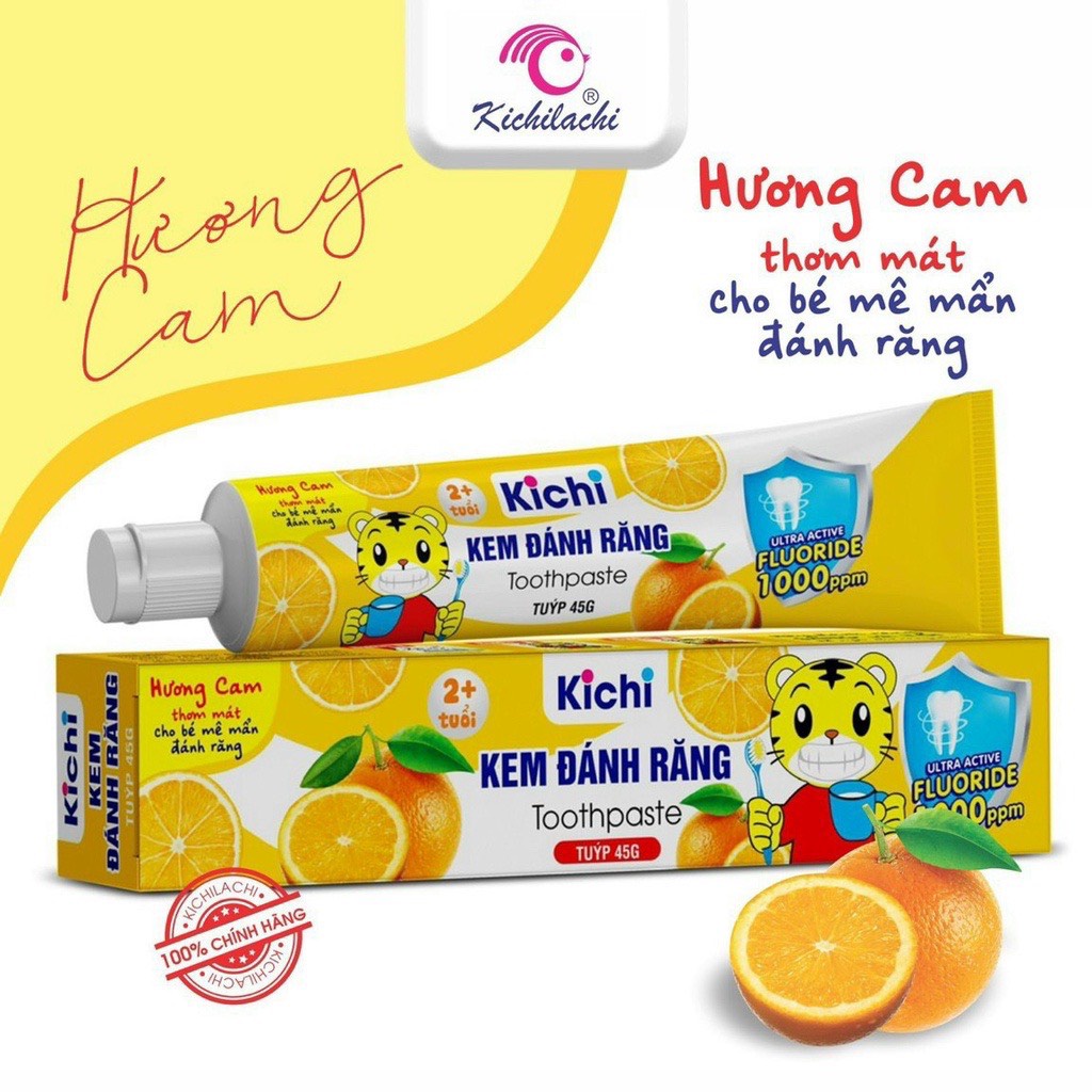 Kem Đánh Răng Cho Bé Kichilachi  Nuốt Được, Bảo Vệ Răng Nướu Toàn Diện, Tuýp 45gr cho bé