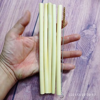 Combo 5 ống hút tre + 1 cọ xơ dừa tự nhiên tái sử dụng, bảo vệ môi trường.