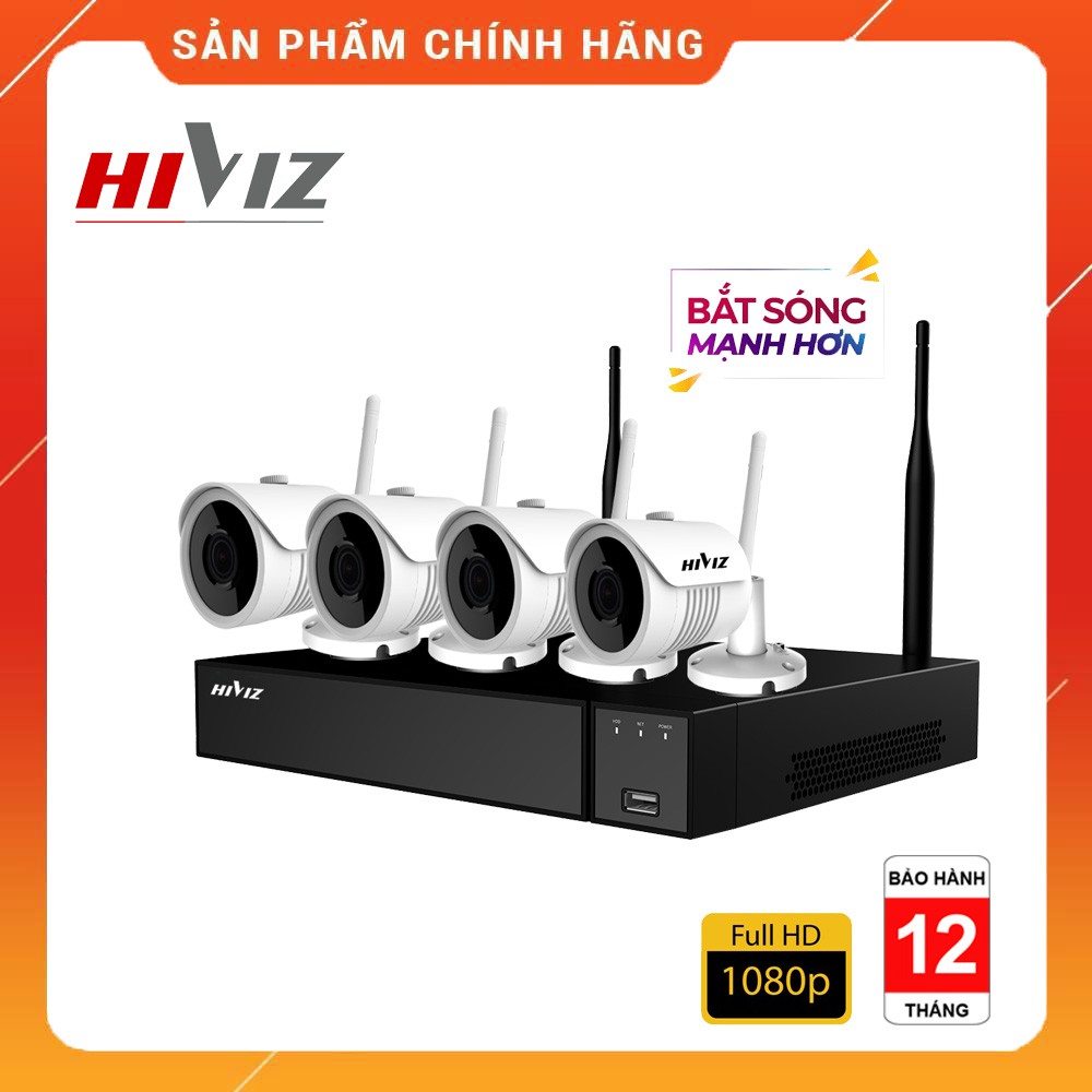 BỘ KIT WIFI HIVIZ HI-KIT904W 2.0MP 9 KÊNH - Đủ bộ 4 mắt than trụ vỏ kim loại 2.0mp, đủ phụ kiện lắp đặt - CHÍNH HÃNG