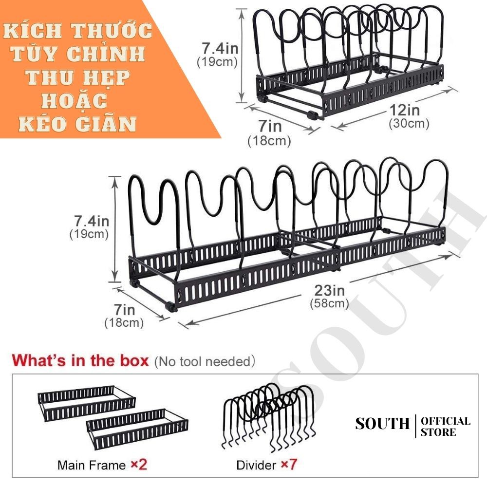 Kệ để xoong, giá để nồi chảo gầm tủ bếp SOUTH GXN27 tùy chỉnh kích thước