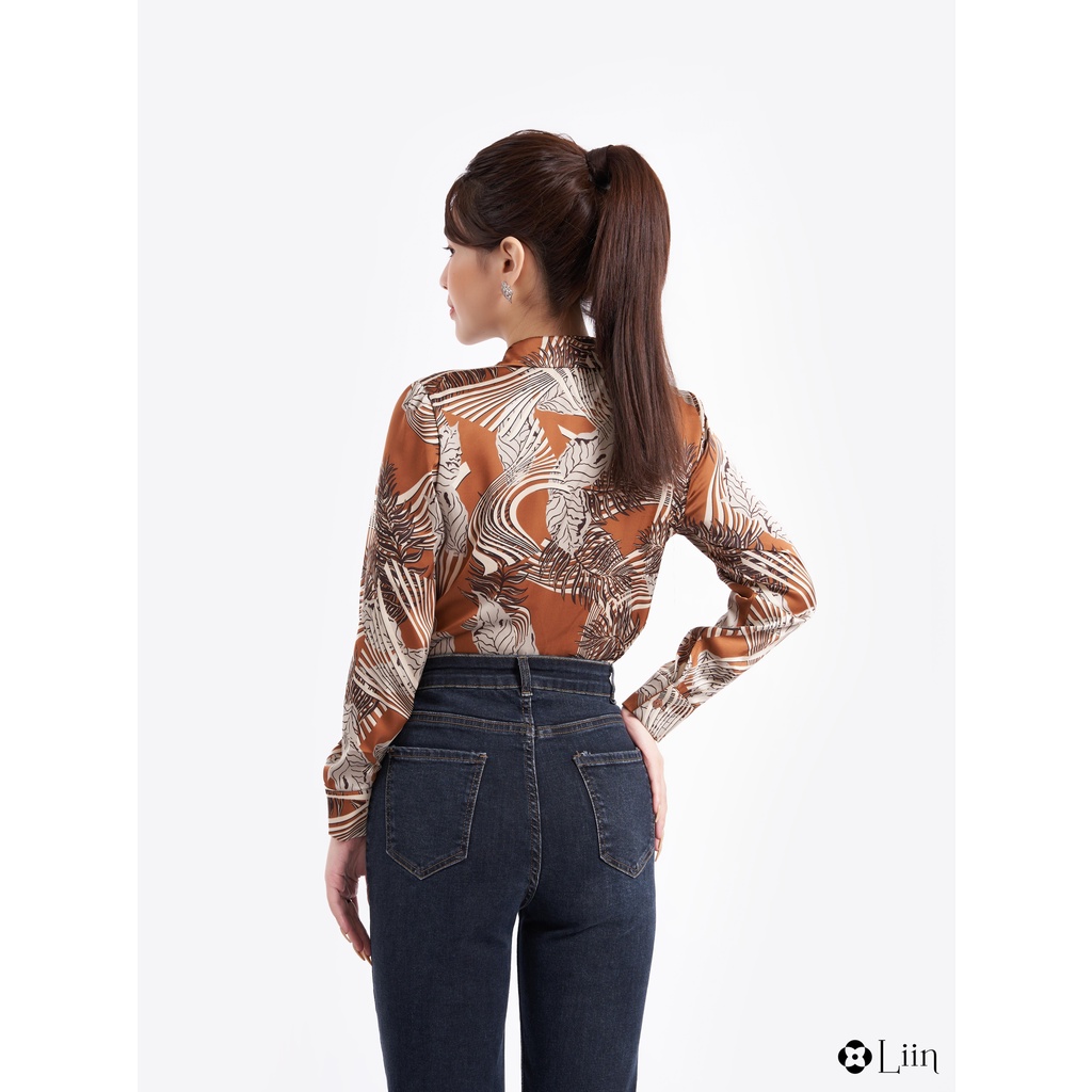 Áo sơ mi dài tay màu nâu họa tiết phối lá phong cách trẻ trung, hiện đại Liin Clothing SM4034