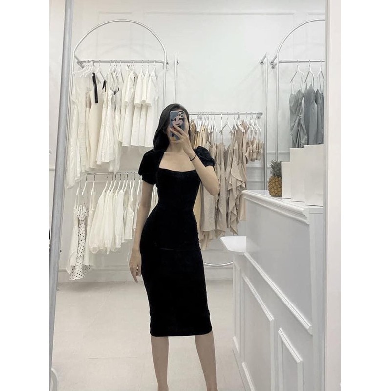 Váy body nữ cổ vuông tay bồng chất umi đẹp 2 màu siêu xinh, Đầm ôm nữ dự tiệc phong cách lịch sự sang trọng | BigBuy360 - bigbuy360.vn