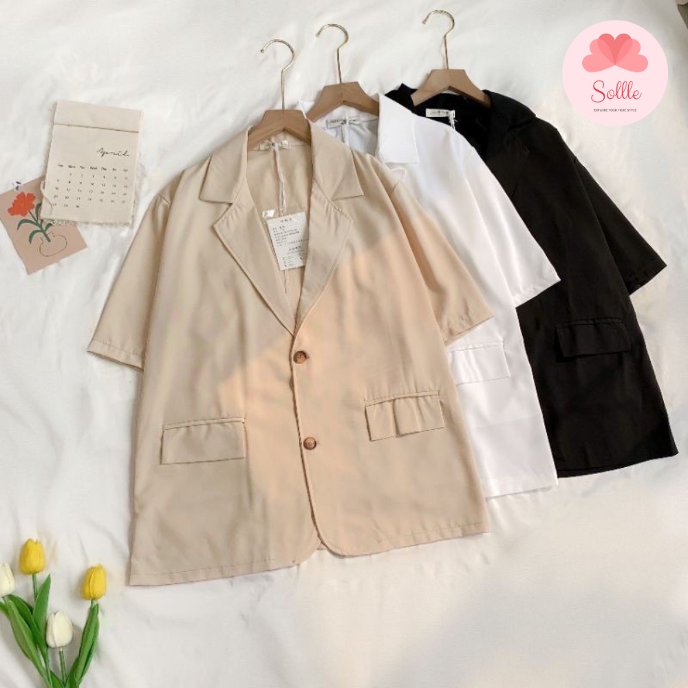 Áo khoác blazer ngắn tay 1 lớp áo vest cộc tay mùa hè form rộng chất mát nhiều màu Hàn Quốc Sollle