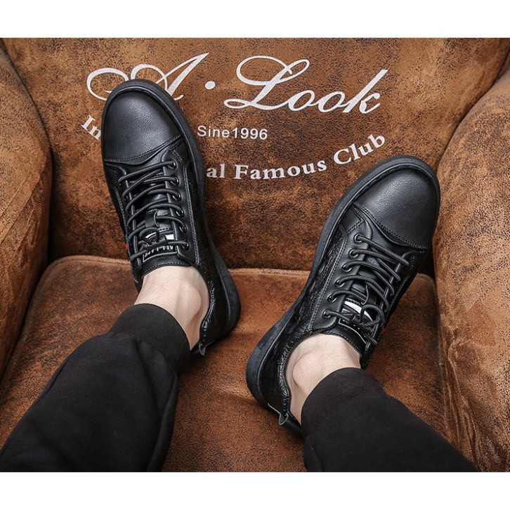Giày Nam Da Bò - Giày Thể Thao Vân Cá Sấu cao cổ buộc dây, phong cách trẻ trung, năng động Sneaker D17 HOT