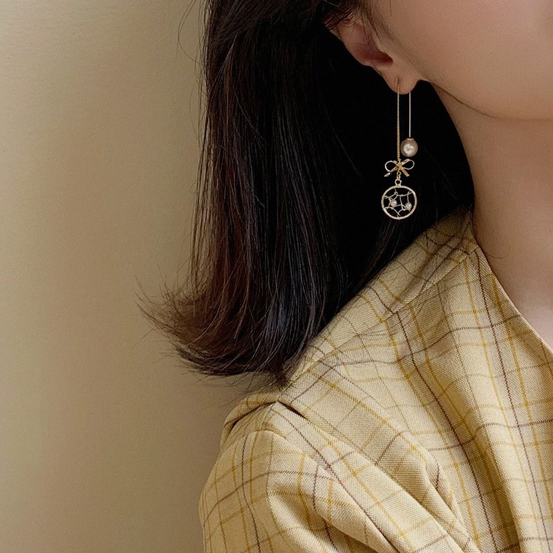 Bông Tai Dáng Dài Hình Dreamcatcher Đính Ngọc Trai Giả A695 Cho Nữ