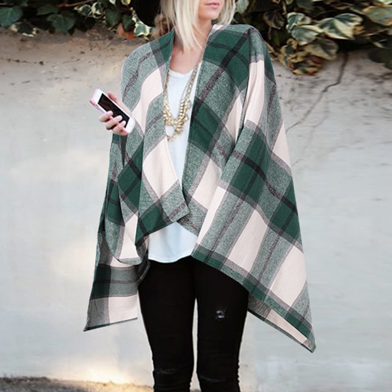 Áo choàng ZANZEA dáng rộng cổ chữ V lai không cân xứng in họa tiết sọc caro đơn giản cho nữ | BigBuy360 - bigbuy360.vn