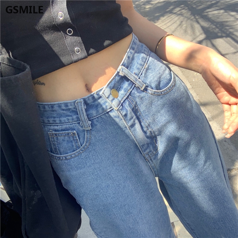 Quần jeans nữ ống rộng kiểu dáng đơn giản phong cách Hàn Quốc | BigBuy360 - bigbuy360.vn