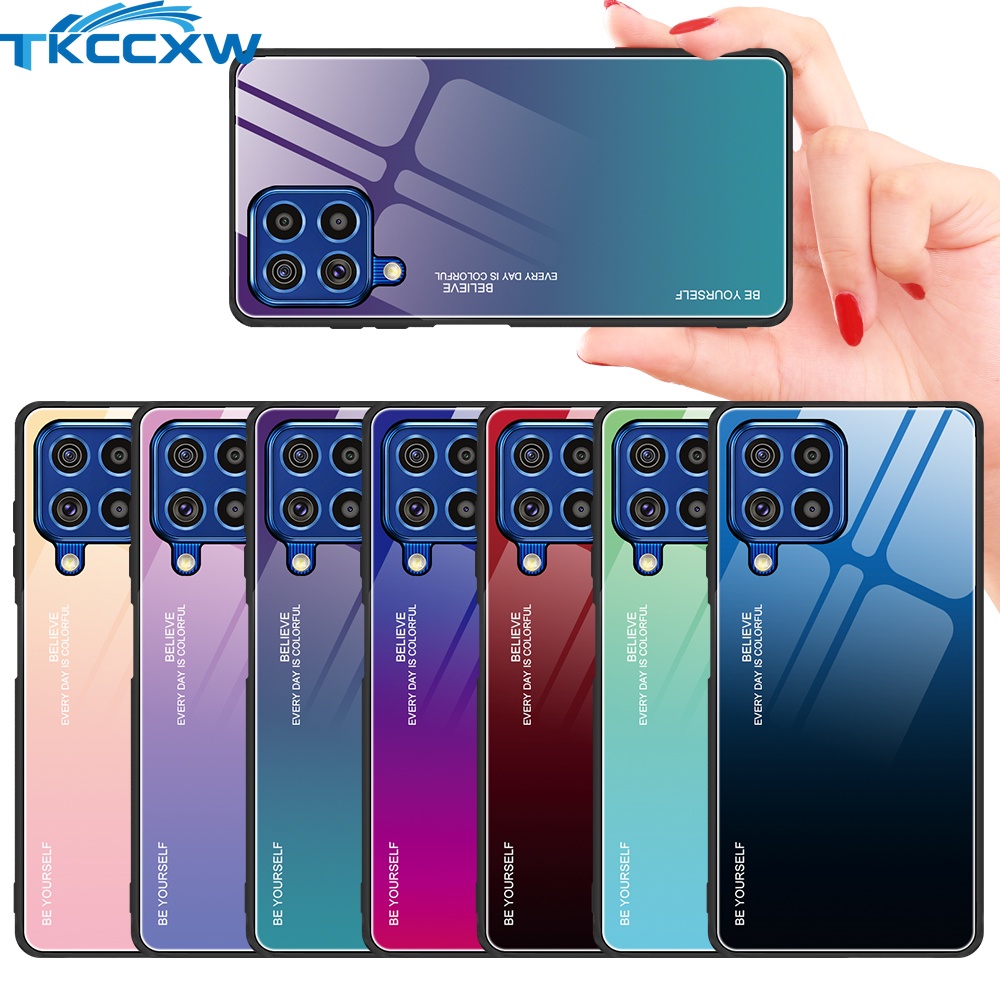 Ốp điện thoại mặt kính cường lực cứng màu gradient cho Samsung Galaxy A32 A82 F62 M62 M32 A52S M42