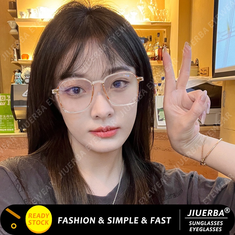 (JIUERBA) Mắt Kính Gọng Trong Suốt Màu Kẹo Đa Giác Chống Ánh Sáng Xanh Thời Trang Mới Phong Cách Hàn Quốc