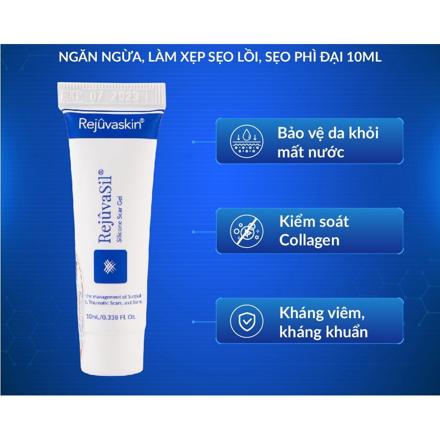Gel ngăn ngừa sẹo và làm xẹp sẹo lồi, sẹo phì đại Rejuvaskin Rejuvasil 10ml-30ml