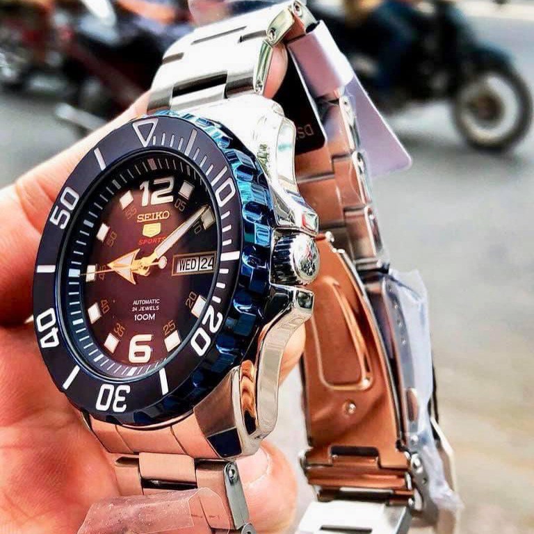 Đồng hồ Nam Seiko 5 Sports Automatic SRPB37K1 Mặt xanh,Lịch thứ ngày,Vòng Bezel-Máy cơ tự động-Dây kim loại-Size 44mm