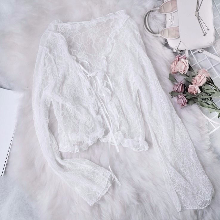 Áo Khoác Cardigan Chống Nắng Phối Ren Phong Cách Lolita Ngọt Ngào Cho Nữ