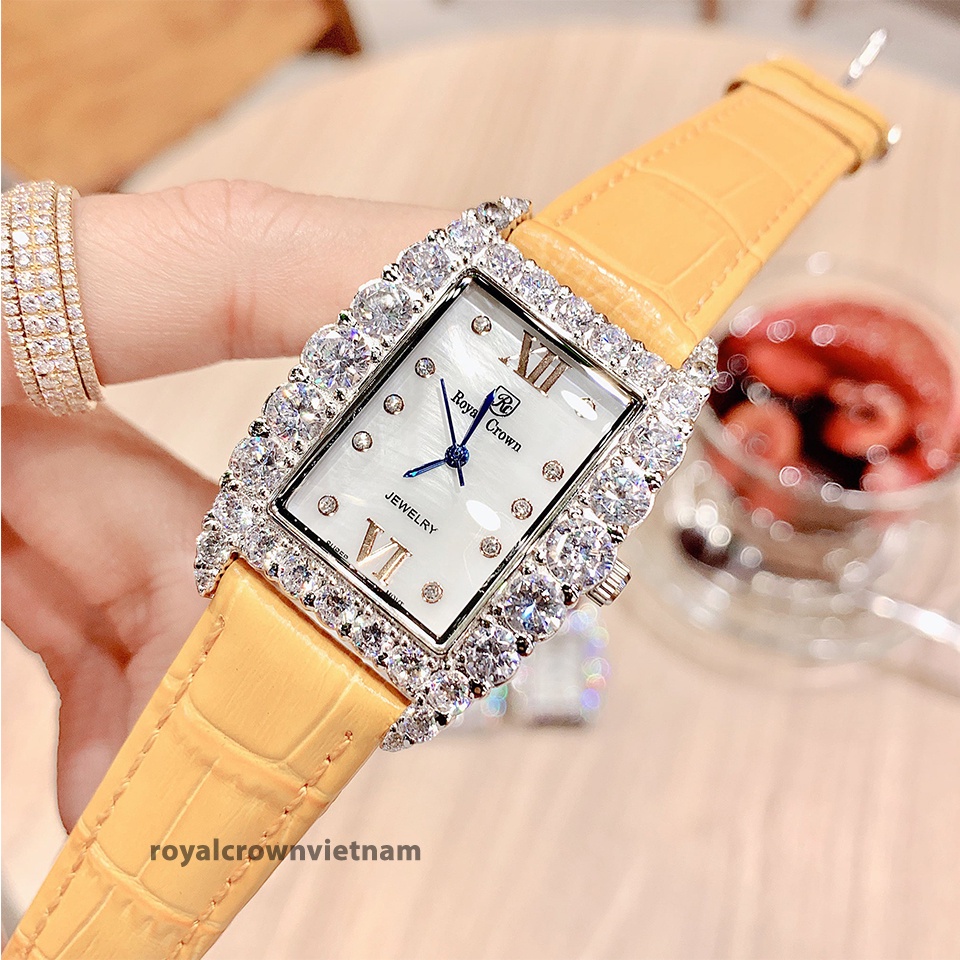 Đồng Hồ Nữ Royal Crown 6111 Dây Da Hồng Chính Hãng Dịu Dàng Nữ Tính