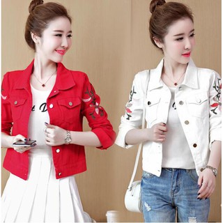 Áo khoác jeans thêu hoa thời trang cho nữ