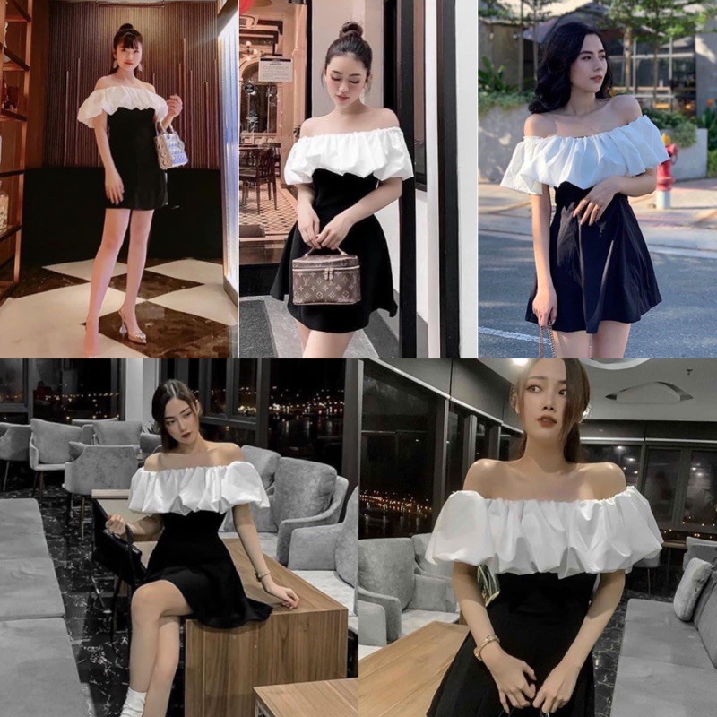 Đầm váy Ringela dress có mút ngực mặc được 2 kiểu trễ vai