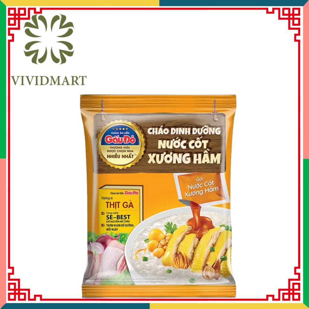 CHÁO dưỡng chất NƯỚC CỐT XƯƠNG HẦM 2 hương vị thịt BẰM VÀ THỊT GÀ – GÓI 57G – GẤU ĐỎ ( Đại lý Ngọ