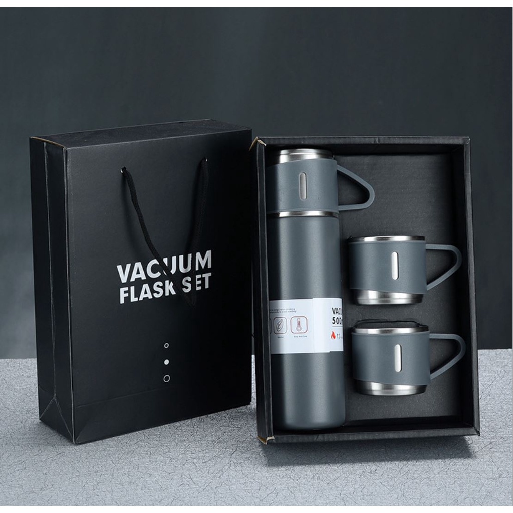 Bình Giữ Nhiệt kèm 2 Ly Vacum Flask 500ml Inox Cao Cấp, Giao Màu Ngẫu Nhiên