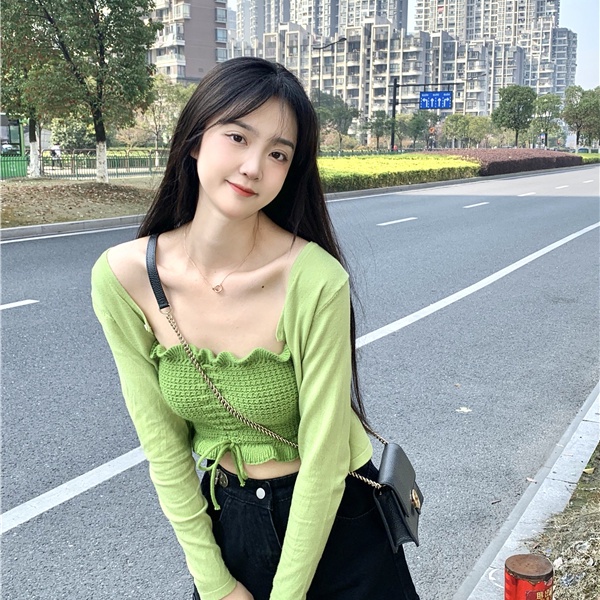 Áo khoác croptop nữ Áo Ống Hai Dây Mùa Hè Màu Xanh Lá Quyến Rũ Hợp Thời Trang Cho Nữ