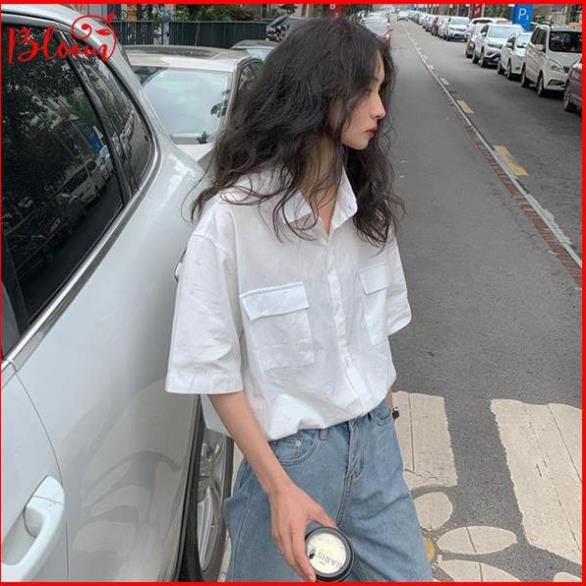 Áo sơ mi trắng nữ tay ngắn Form rộng Áo sơ mi nữ trắng ngắn tay BLOOMFASHION thời trang hot teen Hàn Quốc ASM02 ◦ ྇ ་ ྇