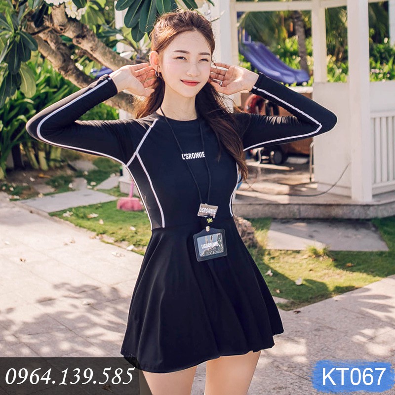 Set bơi 3 chi tiết dáng váy dài tay chống nắng, bikini 2 cách mặc, chất thun bơi đẹp, dễ mặc | KT067