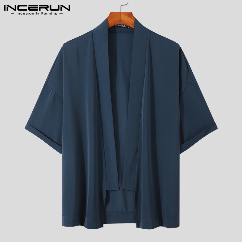 Áo cardigan INCERUN tay lỡ màu trơn form rộng thoải mái thích hợp cho nam