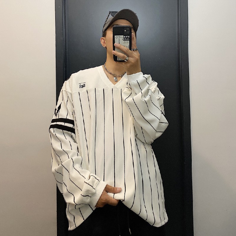 Áo thun tay dài in sọc thời trang hip hop